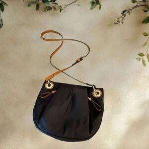 Vince Camuto Cross Body Purse, Nylon ,Leather, Silver Tone Hardware Peacoat Blue